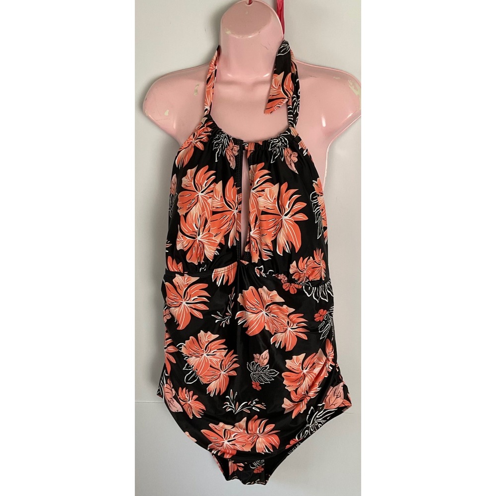 Aqua Eve Womens Plus Size 20W One Piece Swimsuit Floral Halter Neck Keyhole